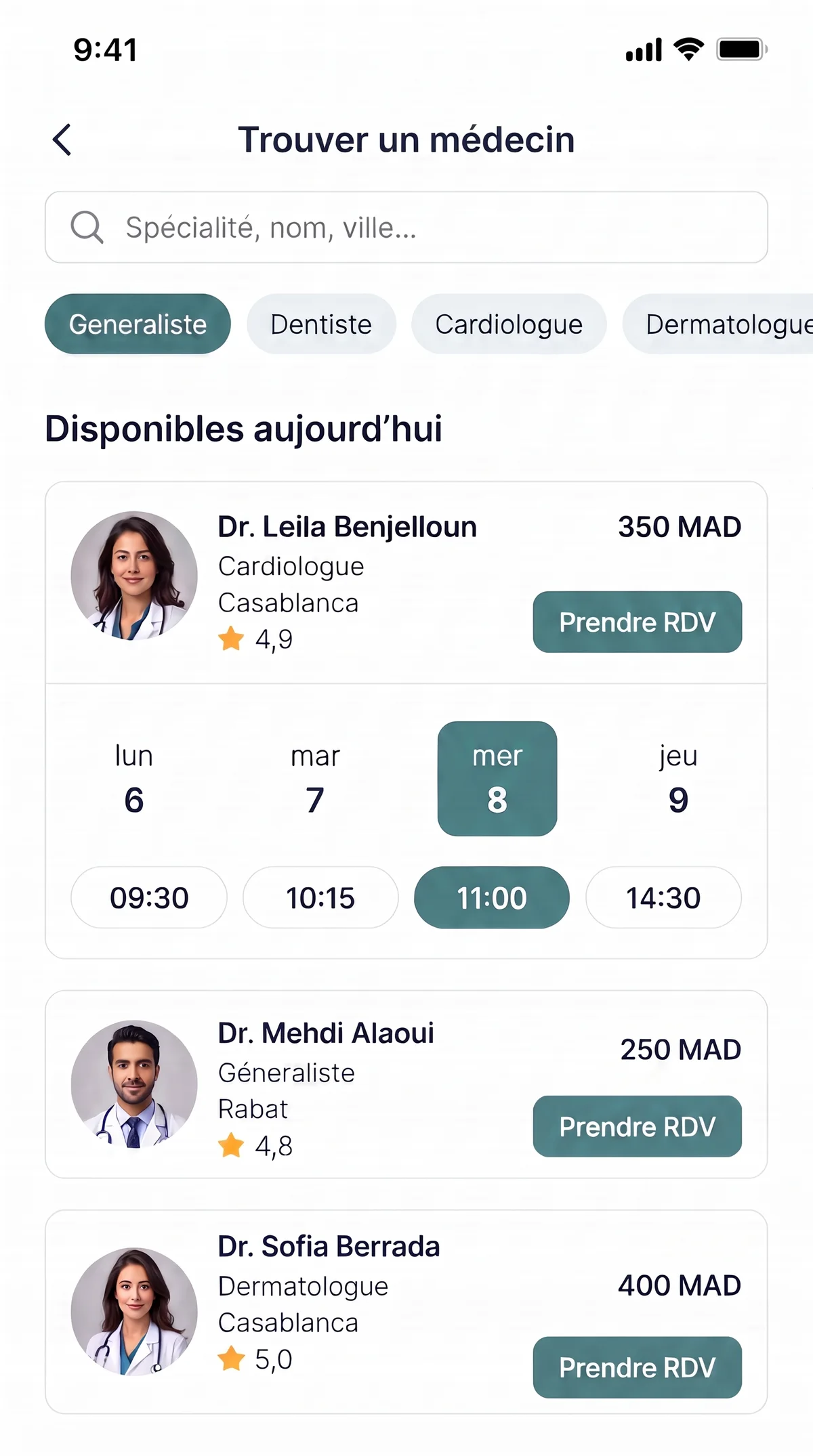 Application mobile de prise de rendez-vous médical avec médecins marocains